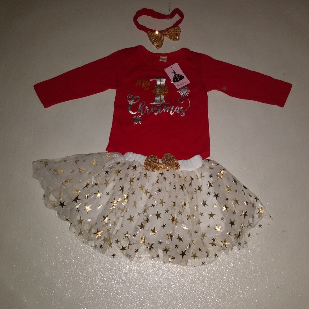 Cat & Jack Red and Gold Christmas Dress SIZE  3T Toddler Girls valentine colors